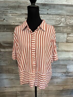NWT Jane and Delancey Coral and White Striped Button-Down Shirt